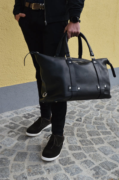 Reisetasche Weekender Büffelleder Schwarz Handmacher Sohn